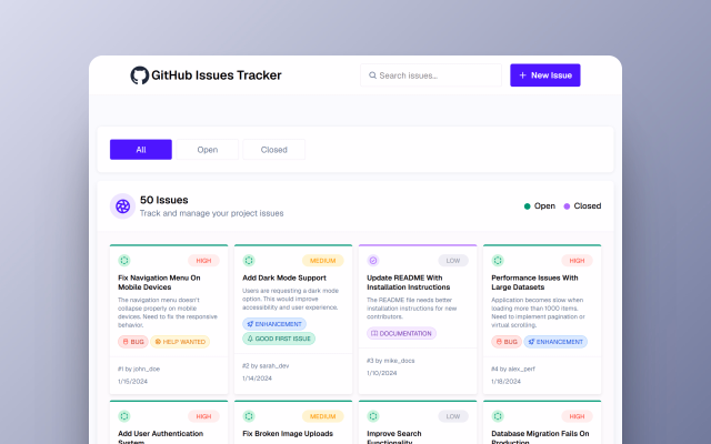GitHub Issues Tracker application preview