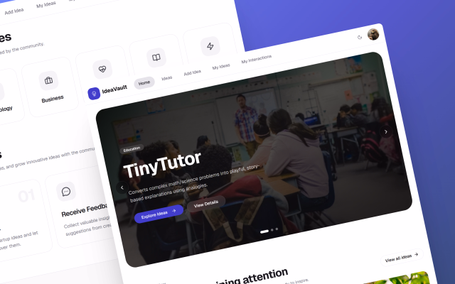IdeaVault startup idea sharing platform UI preview