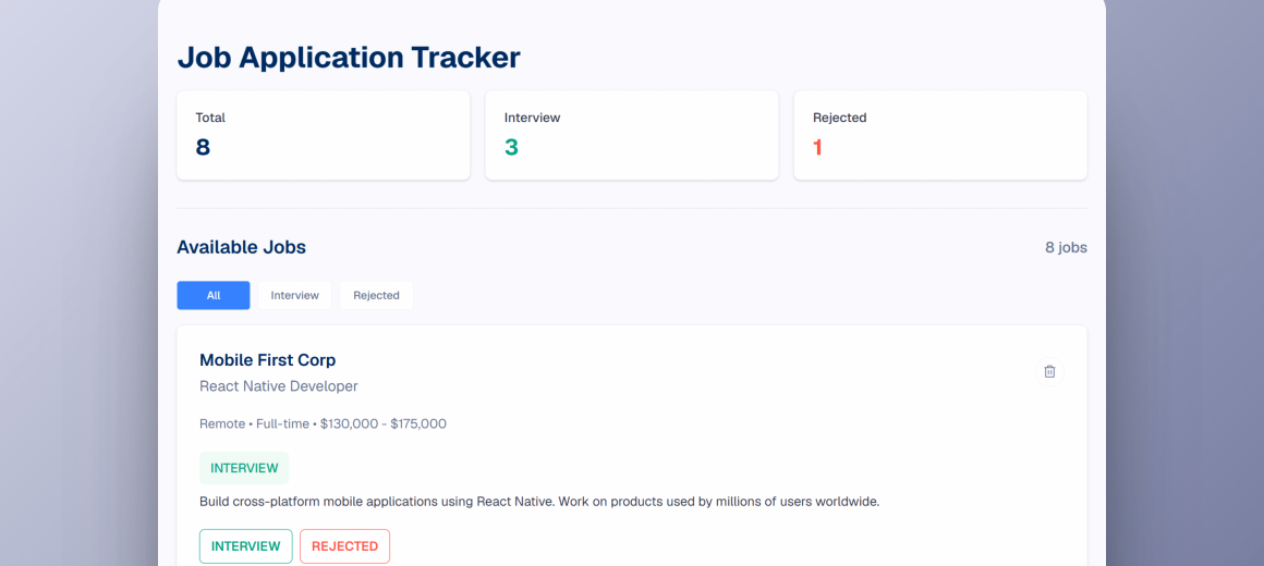 Job Application Tracker dashboard preview