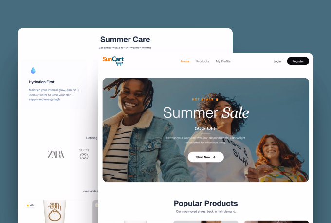 SunCart - Summer essentials eCommerce store UI preview