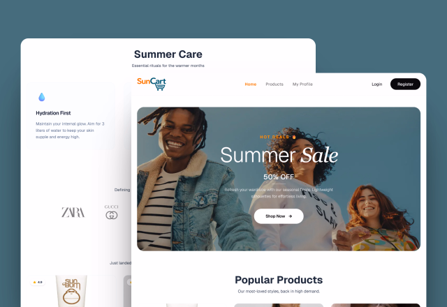 SunCart - Summer essentials eCommerce store UI preview