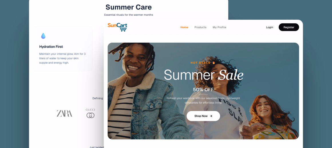 SunCart - Summer essentials eCommerce store UI preview